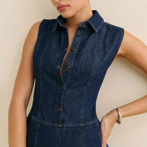 Reformation Arella Denim Mini Dress Blue - Size 2 - Picture 2 of 3